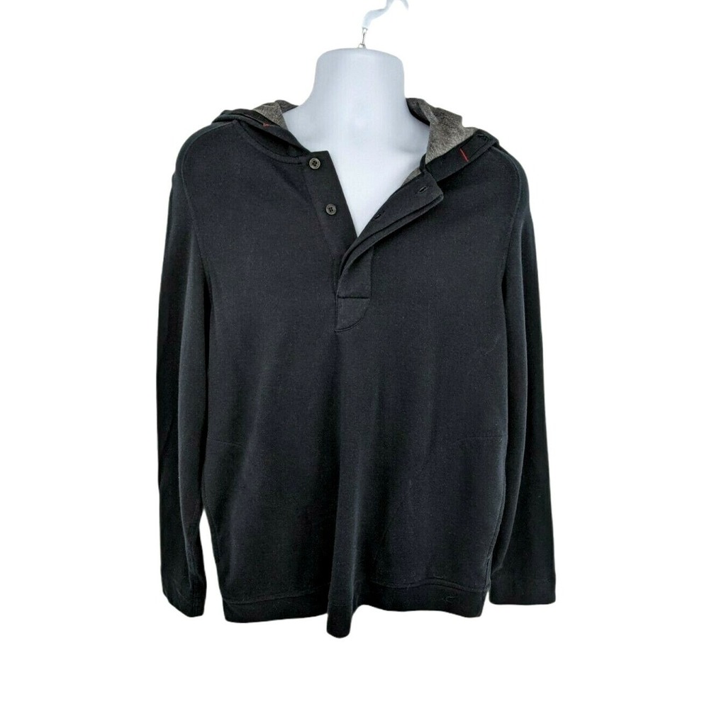 Wolsey‎ Mens Henley Hoodie Sweatshirt Size Large Black Pockets Button British